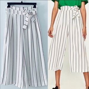 Zara white w/ black stripes, wide leg pants